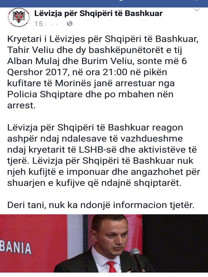 SKANDAL KOMBËTAR: Shqipëria arreston kryetarin e Lëvizjes Për Shqipëri të Bashkuar Tahir Veliun