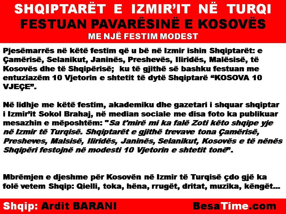 SHQIPTARËT  E  IZMIR’IT  NË  TURQI FESTUAN PAVARËSINË E KOSOVËS ME NJË FESTIM MODEST